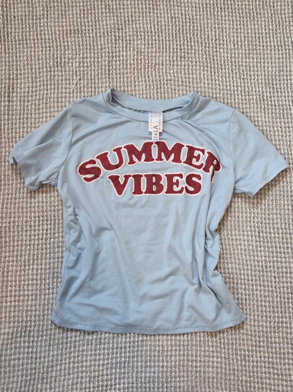 Light Blue BabyDoll Tee with Red Glitter 'SUMMER VIBES'
